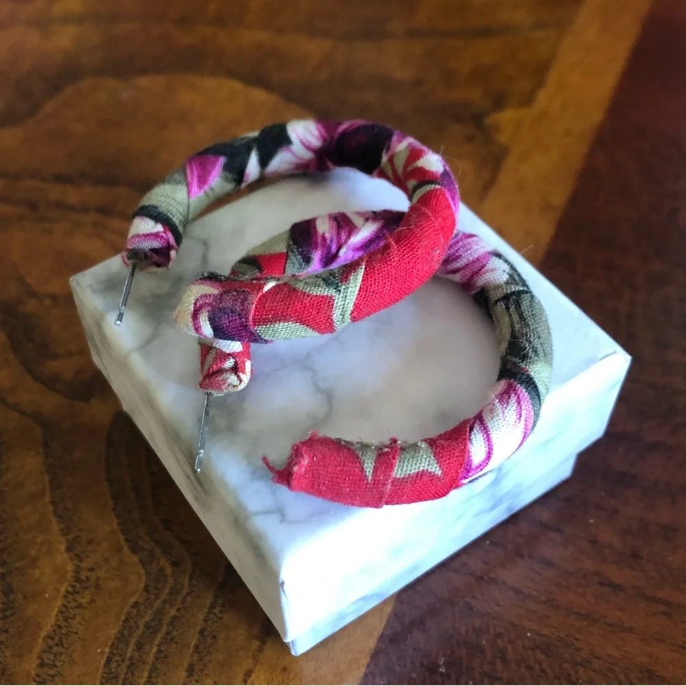 Hand crafted fabric covered hoop earrings